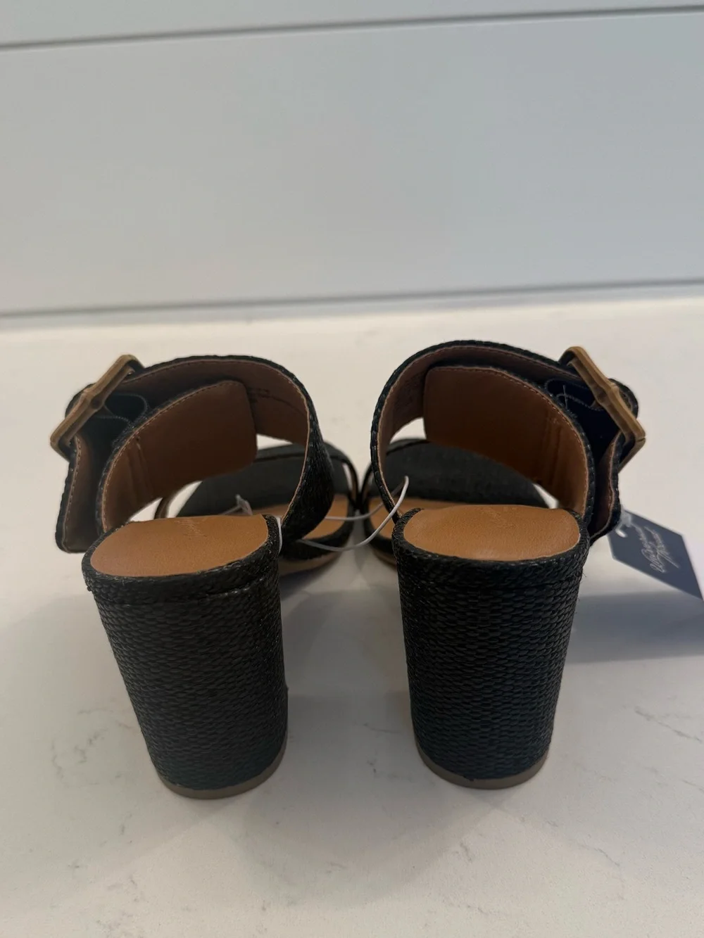 NWT TARGET UNIVERSAL THREAD Black Woven Heels with Faux Bamboo Buckle, size 7 - Picture 9 of 11
